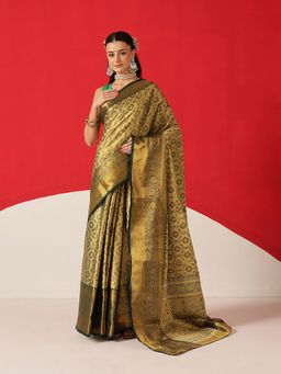 Silk Land - Green Silk Woven Saree with Unstitched Blouse