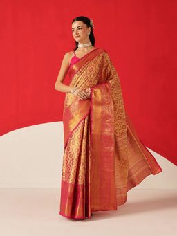 Silk Land - Pink Silk Woven Saree with Unstitched Blouse