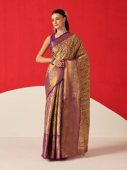 Silk Land - Purple Silk Woven Saree with Unstitched Blouse