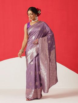 Silk Land - Purple Art Silk Woven Saree with Unstitched Blouse