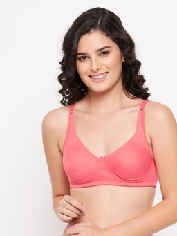 Clovia - Cotton Rich Solid Non-Padded Full Cup Wire Free T-shirt Bra - Peach