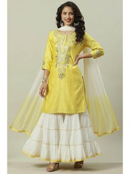 Biba - Yellow Embellished Sharara (Set of 3)