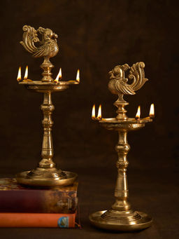 DecorTwist - Brass Oil Lamp with Annapakshi Design