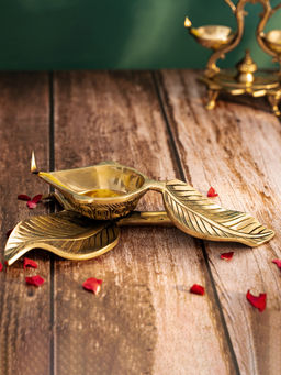 DecorTwist - Decorative Leaf Diya with Anitque Brass Finish