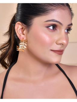 VOJ - 22K Gold Plated Leaf Shaped Hoop Earrings