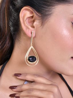 VOJ - 22K Gold Plated Black Stone Studded Handcrafted Drop Earrings