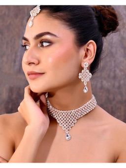 VOJ - Silver Plated Party Wear Ad Choker Necklace Jewellery Set