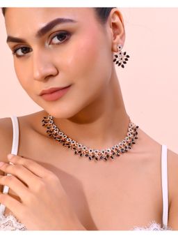 VOJ - Gold Plated Black And White Stone Studded Jewellery Set