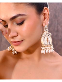 VOJ - Gold Plated Handcrafted Pearls Beaded Dangle Earrings With Kan Chain