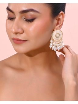 VOJ - Gold Plated White Circular Earrings With Pearls