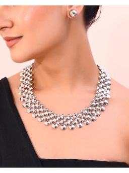 VOJ - Silver Plated Long Necklace With Earrings Set