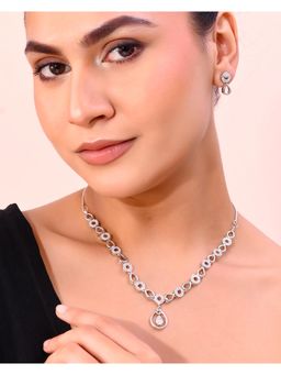 VOJ - Silver-Plated Ad-Studded Designer Jewellery Set