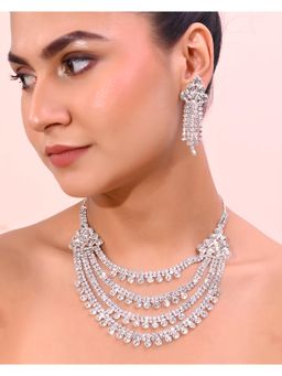 VOJ - Silver Plated Stone Studded Multi Layer Jewellery Set