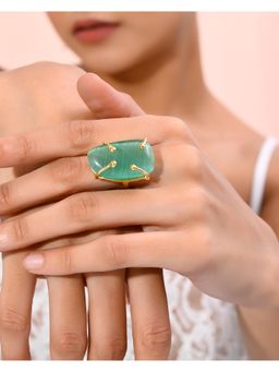 VOJ - Gold Plated Big Green Stone Studded Ring