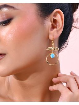 VOJ - Gold Plated Blue Stone Studded Circular Drop Earrings