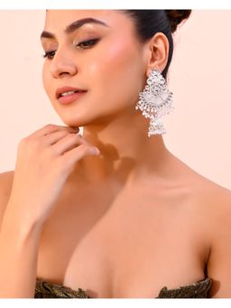 VOJ - Silver Plated Kundan Contemporary Jhumka Earrings
