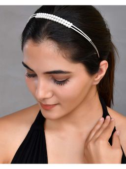 VOJ - Silver Plated Pearl Studded Double Layer Hairband