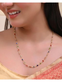 VOJ - Women Gold Plated Square Shaped Multi Color Chain
