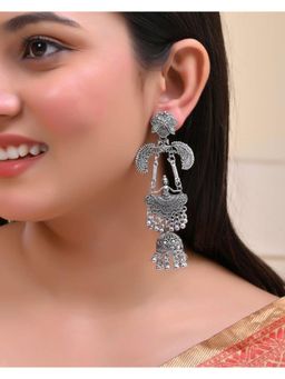 VOJ - Silver Plated Oxidized Dancing Drop Earrings
