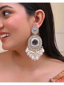 VOJ - Gold Plated Kundan And Stone Studded Drop Earrings
