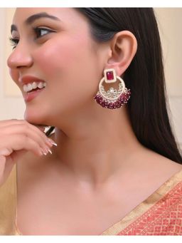 VOJ - Gold Plated Purple Stone Studded Earrings