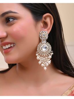 VOJ - Gold Plated Kundan Studded Drop Earrings