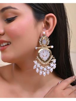 VOJ - Gold Plated White Color Drop And Dangle Statement Earrings
