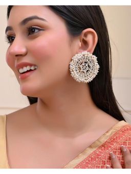 VOJ - Gold Plated White Pearl Circular Studs Earrings