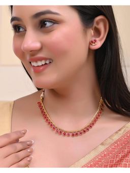 VOJ - Gold Plated Maroon Stone Studded Jewellery