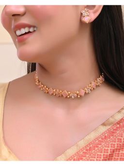 VOJ - Gold Tone Kundan And Pink Stone Studded Jewellery Set