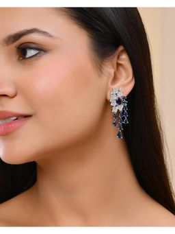 VOJ - Silver Plated Ad And Blue Stone Studded Multi Layer Drop Earrings