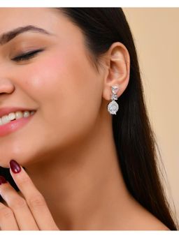 VOJ - Silver Plated Ad Stone Studded Drop Earrings
