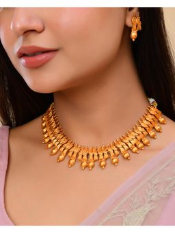 VOJ - Gold Plated Designer Necklace With Earrings Set