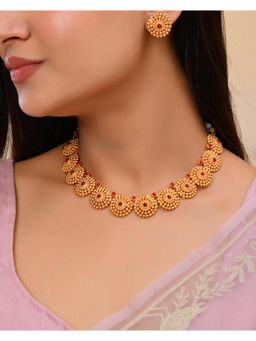 VOJ - Gold Plated Circular Designed Necklace With Earrings Set