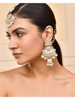 VOJ - Gold Plated Kundan Studded Earrings With Maang Tikka Jewellery Set