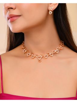 VOJ - Ad Stone Studded Heart Shaped Designer Gold Plated Jewellery Set