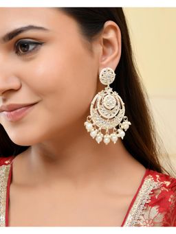 VOJ - Gold Plated Kundan And Pearl Studded Circular Earrings