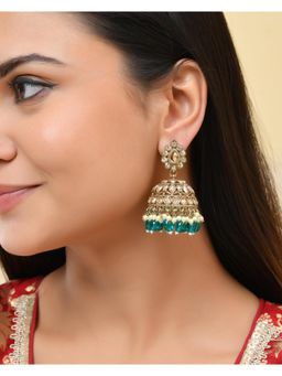 VOJ - Gold Plated Stone Studded Done Shaped Jhumkas
