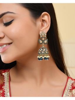 VOJ - Blue Stone Studded Gold Plated Jhumkas