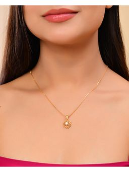 VOJ - Gold Plated Flower Shaped Ad Studded Pendant With Chain Necklace