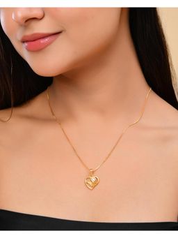 VOJ - Gold Plated Heart Shaped Ad Studded Pendant With Chain Necklace
