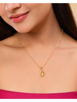 VOJ - Gold Plated Flower Shaped Ad Studded Pendant With Chain Necklace