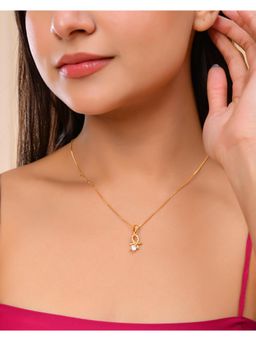 VOJ - Gold Plated Flower Shaped Ad Studded Pendant With Chain Necklace