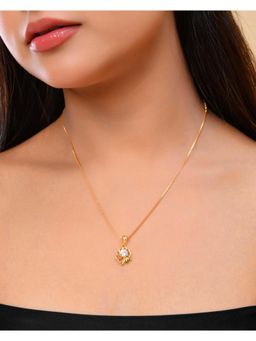VOJ - Gold Plated Flower Shaped Ad Studded Pendant With Chain Necklace