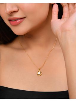 VOJ - Gold Plated Apple Shaped Ad Studded Pendant With Chain Necklace