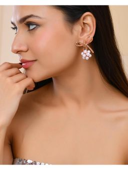 VOJ - Rose Gold Plated Pearl With Bow Shaped Designer Earrings
