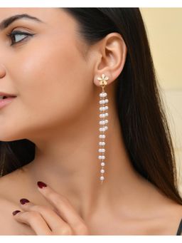 VOJ - Gold-Plated Flower Stone Studded And Beaded Acrylic Drop Earrings