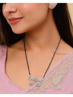 VOJ - Silver Plated Ad Stone Studded Designer Mangalsutra Set