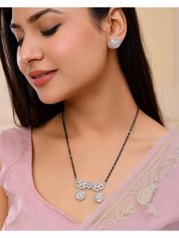VOJ - Silver Plated Ad Stone Studded Designer Mangalsutra Set