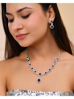 VOJ - Silver Plated Blue Ad Stone Studded Jewellery Set